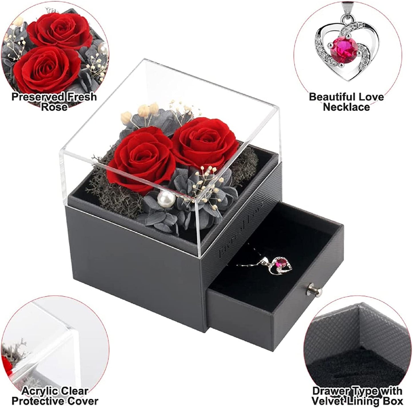 Flower Jewelry Boxes with Necklace - Valentine Gifts